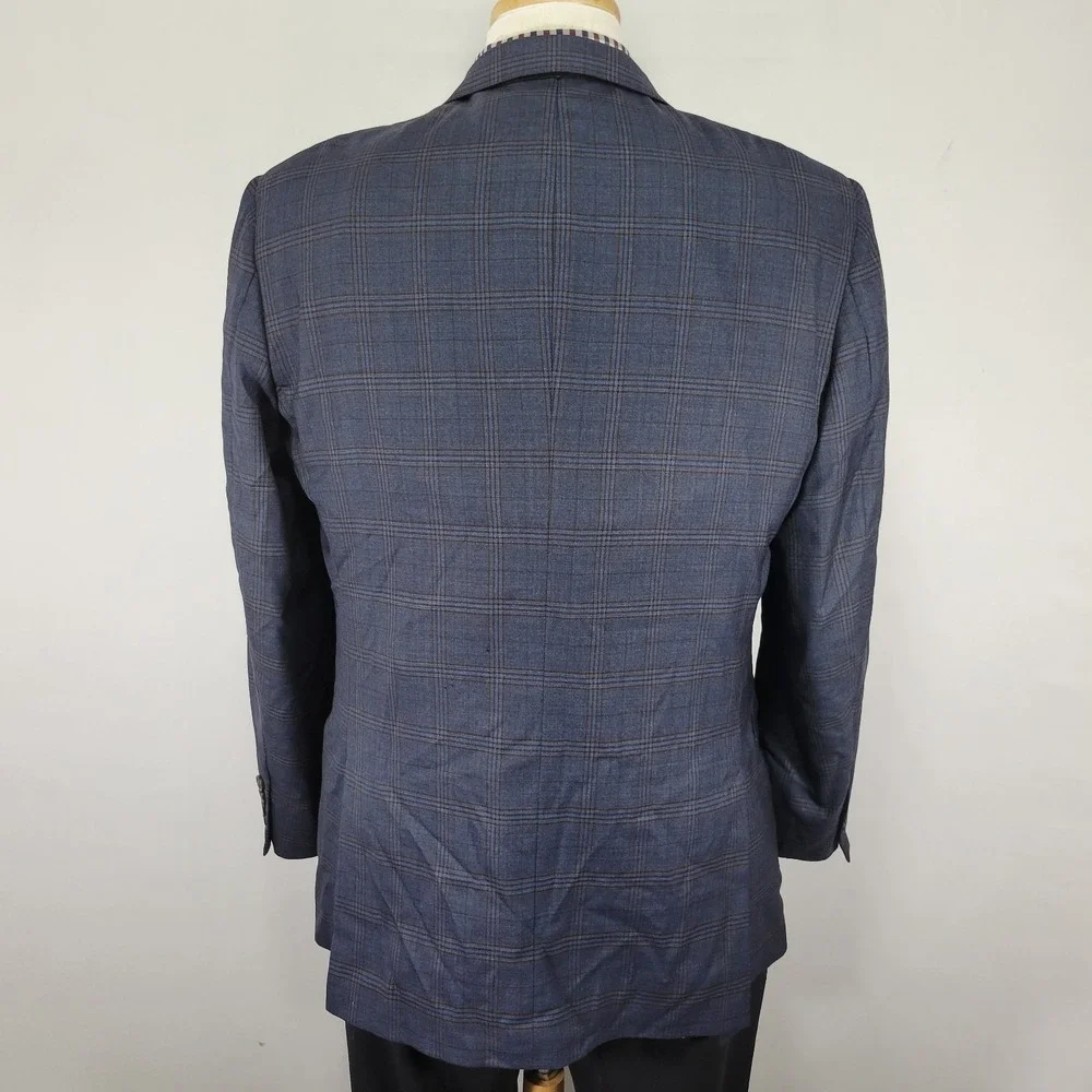 Hart Schaffner‎ Marx Men's Sport Coat Blazer Two Button Blue Plaid Wool 42R